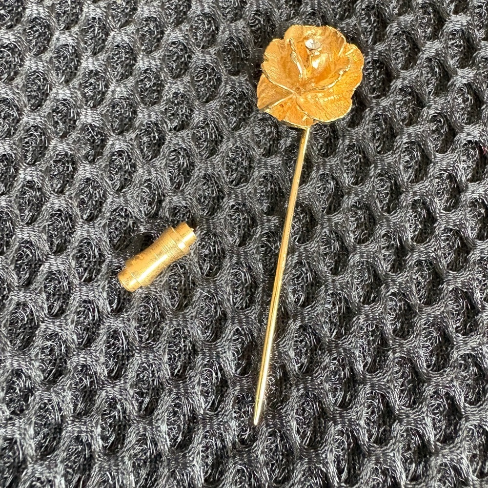 Gold Tone Rose Hat/Scarf Hijab Pin Brooch with Crystal - Picture 8 of 8